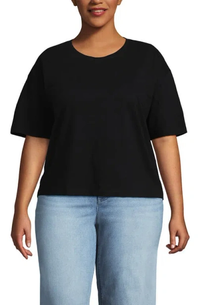 Lands' End Plus Size Short Sleeve Slub Jersey Eyelet T-shirt In Black