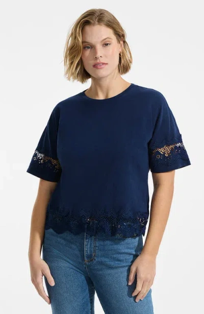 Lands' End Plus Size Short Sleeve Slub Jersey Eyelet T-shirt In Blue