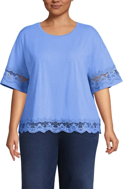 Lands' End Plus Size Short Sleeve Slub Jersey Eyelet T-shirt In Blue