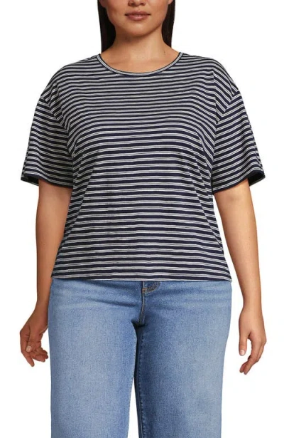Lands' End Plus Size Short Sleeve Slub Jersey Eyelet T-shirt In Blue