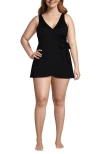 Lands' End Side Tie Mini Swim Dress Swimsuit In Black
