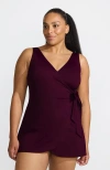 Lands' End Side Tie Mini Swim Dress Swimsuit In Dark Wine