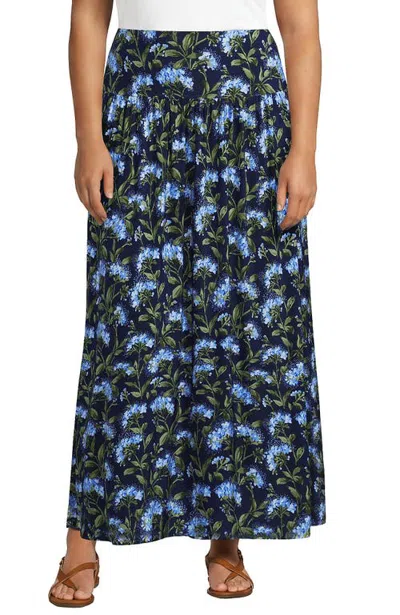 Lands' End Plus Size Silky Knit Maxi Skirt In Blue