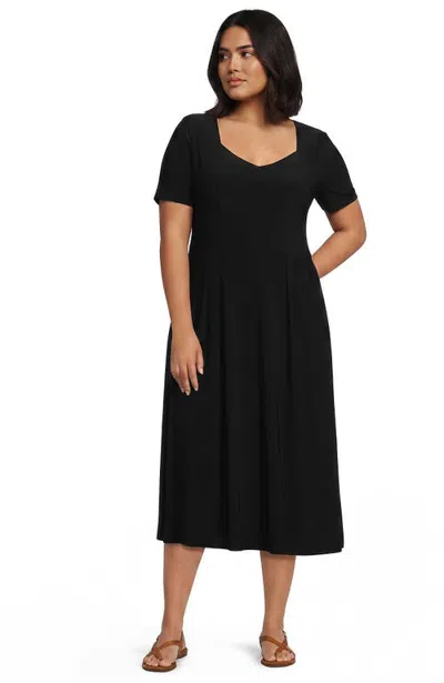 Lands' End Plus Size Silky Knit Sweetheart Midi Dress In Black