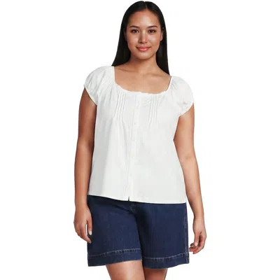 Lands' End Plus Size Sleeveless Lightweight Jersey Pintuck Button Front Blouse In White