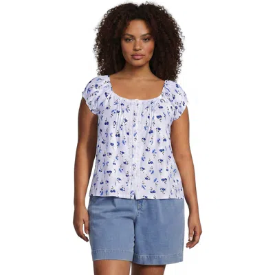 Lands' End Plus Size Sleeveless Lightweight Jersey Pintuck Button Front Blouse In Multi
