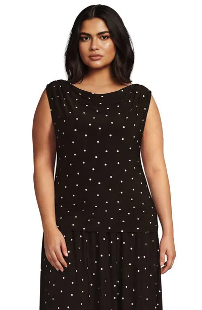 Lands' End Plus Size Sleeveless Silky Knit Drape Front Top In Black