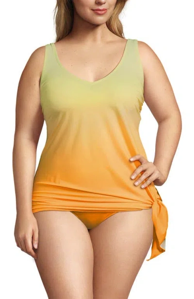 Lands' End Plus Size Slender Suit Fauxkini Low Leg One Piece Swimsuit