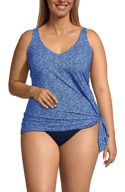 Lands' End Slender Suit Fauxkini One Piece Swimsuit In Cloud Blue/navy Ditsy Lilies