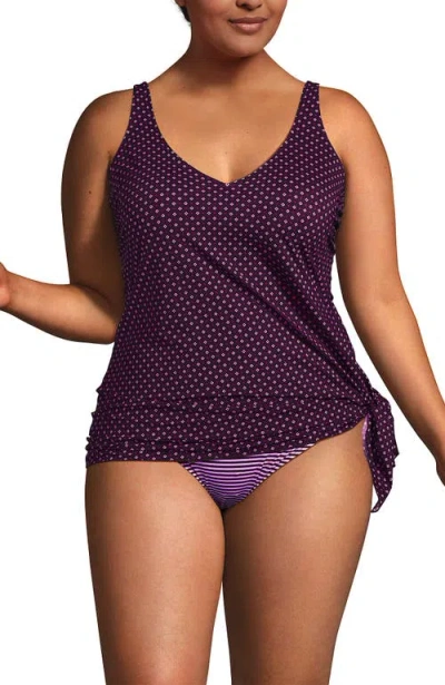 Lands' End Slender Suit Fauxkini One Piece Swimsuit In Dark Wine Geo/mini Stripe