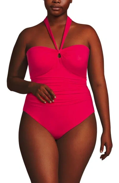 Lands' End Plus Size Slender Suit Multi-way Bandeau High Leg One Piece Swimsuit In Red