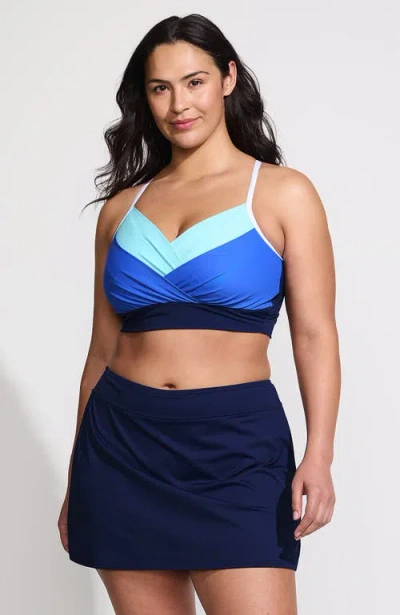 Lands' End Slender Suit Pleated Tankini Top In Navy/sapphire/river Mist