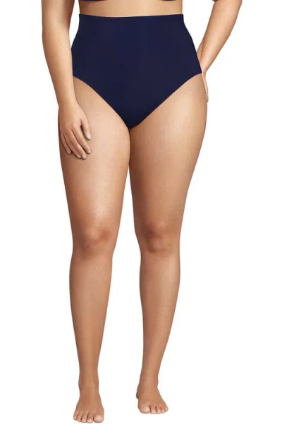 Lands' End Slender Separates Ultra High Waisted Bikini Swim Bottoms In Deep Sea Navy