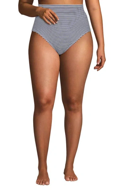 Lands' End Slender Separates Ultra High Waisted Bikini Swim Bottoms In Deep Sea Navy Mini Stripe