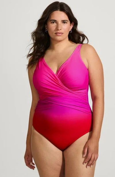 Lands' End Slender Suit Wrap One Piece Swimsuit In Pink Multi Ombre
