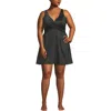 Lands' End Slendersuit V-neck Wrap Swim Dress One Piece Swimsuit Adjustable Straps In Black Shine
