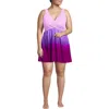Lands' End Slendersuit V-neck Wrap Swim Dress One Piece Swimsuit Adjustable Straps In Crimson Rose/purple Ombre