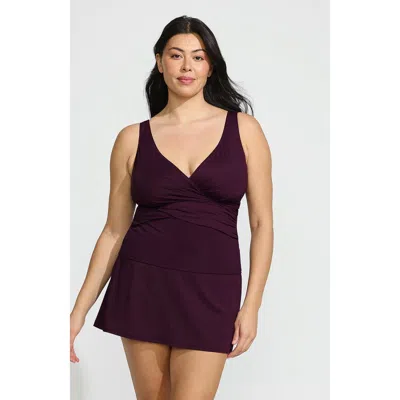 Lands' End Slender Suit Tummy Control Wrap Tankini Swimsuit Top In Dark Wine