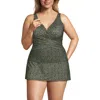 Lands' End Slender Suit Tummy Control Wrap Tankini Swimsuit Top In Olive Green/thyme Ditsy Lilies