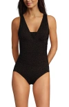 Lands' End Plus Size Slendersuit Grecian Low Leg One Piece Swimsuit In Black
