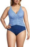 Lands' End Plus Size Slendersuit Wrap One Piece Swimsuit In Multi