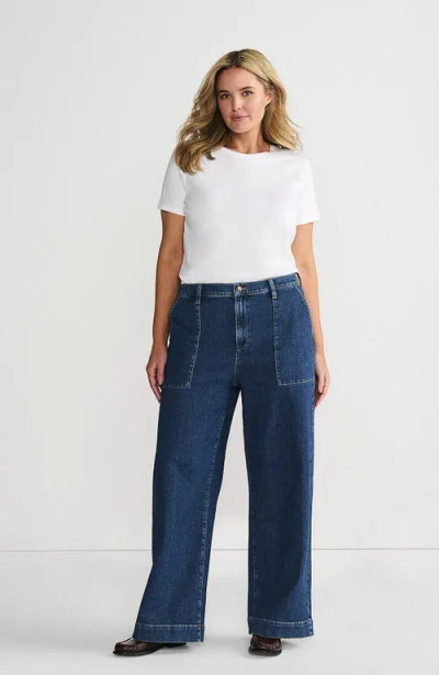 Lands' End Soft Denim High Rise Wide Leg Utility Jeans In Crawford Wash
