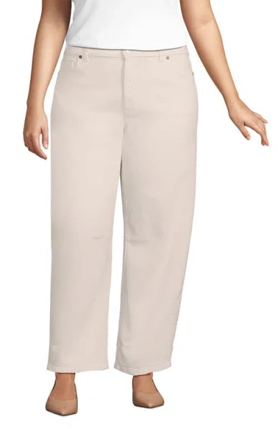 Lands' End Plus Size Soft Denim Mid Rise Relaxed Barrel Ankle Jeans In Neutral