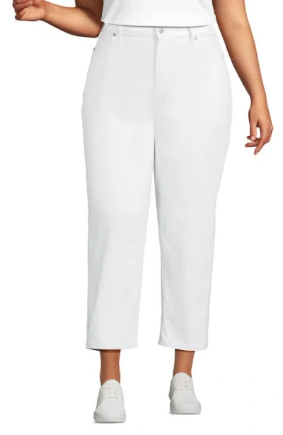Lands' End Plus Size Soft Denim Mid Rise Relaxed Straight Crop Jeans In White