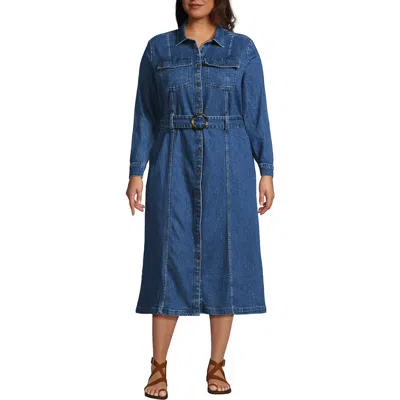 Lands' End Plus Size Soft Denim Midi Shirt Dress In Indigo Tide Blue