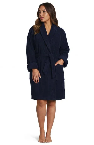 Lands' End Plus Size Soft Terry Long Sleeve Knee Length Robe In Blue