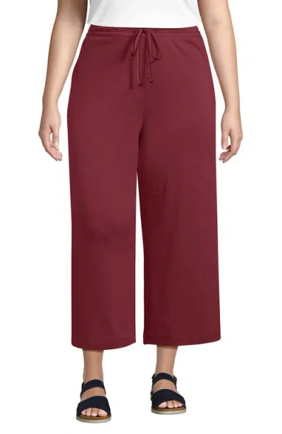 Lands' End Plus Size Sport Knit Elastic Waist Wide Leg Crop Pants In Burnt Clay
