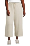 Lands' End Plus Size Sport Knit Elastic Waist Wide Leg Crop Pants In Flax Heather