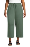 Lands' End Plus Size Sport Knit Elastic Waist Wide Leg Crop Pants In Lily Pad Green
