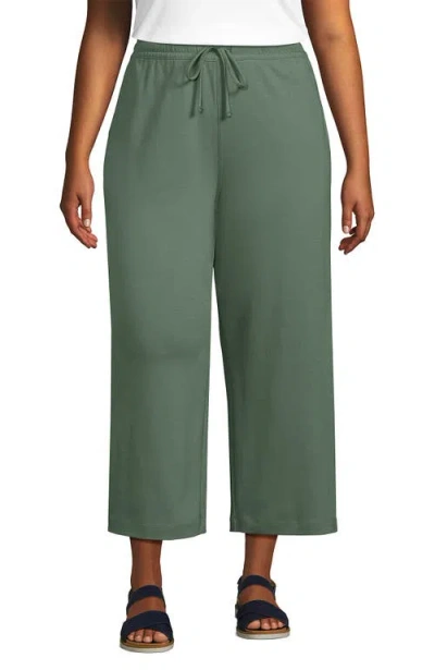 Lands' End Plus Size Sport Knit Elastic Waist Wide Leg Crop Pants In Lily Pad Green