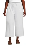 Lands' End Plus Size Sport Knit Elastic Waist Wide Leg Crop Pants In White