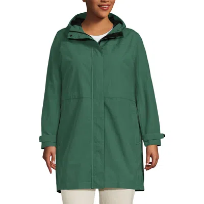 Lands' End Plus Size Squall Hooded Waterproof Raincoat In Washed Evergreen