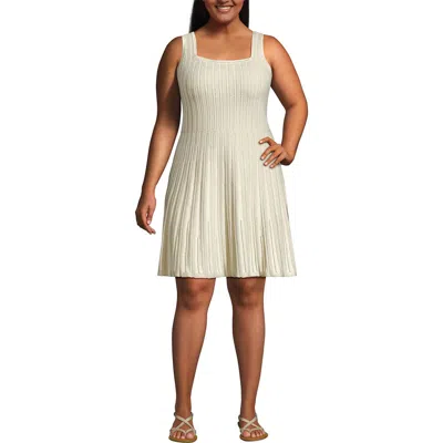 Lands' End Square Neck Above Knee Sweater Dress In Oatmeal Heather
