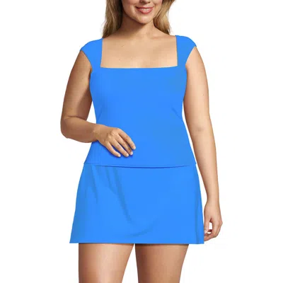 Lands' End Womens Square Neck Underwire Square Back Tankini Swimsuit Top In Freshwater Blue