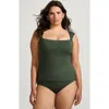 Lands' End Womens Square Neck Underwire Square Back Tankini Swimsuit Top In Rich Olive Green