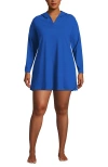 Lands' End Plus Size Sunshade Upf 50 Hooded Mini Swim Swim Cover-up Dress In Blue