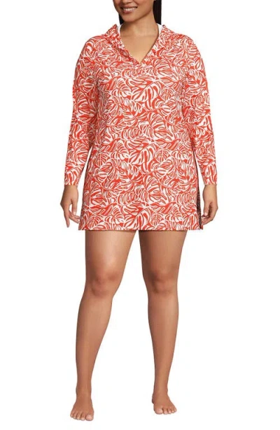 Lands' End Plus Size Sunshade Upf 50 Hooded Mini Swim Swim Cover-up Dress In Multi
