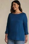 Lands' End Supima Cotton Adjustable 3/4 Sleeve Boatneck Tunic In Blue