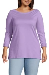 Lands' End Plus Size Supima Cotton Adjustable 3/4 Sleeve Boatneck Tunic In Lilac Petal