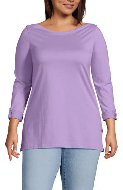 Lands' End Plus Size Supima Cotton Adjustable 3/4 Sleeve Boatneck Tunic In Lilac Petal
