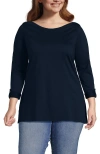 Lands' End Plus Size Supima Cotton Adjustable 3/4 Sleeve Boatneck Tunic In Radiant Navy