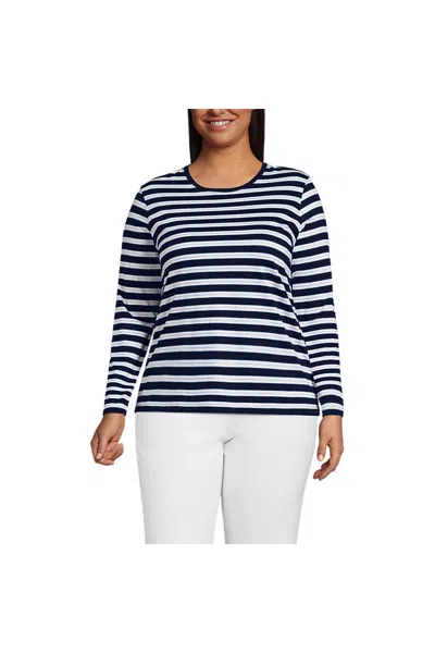 Lands' End Plus Size Supima Cotton Long Sleeve Crewneck T-shirt In Blue