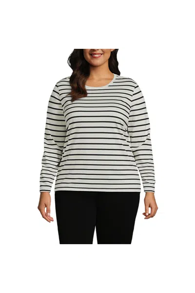 Lands' End Plus Size Supima Cotton Long Sleeve Crewneck T-shirt In Neutral
