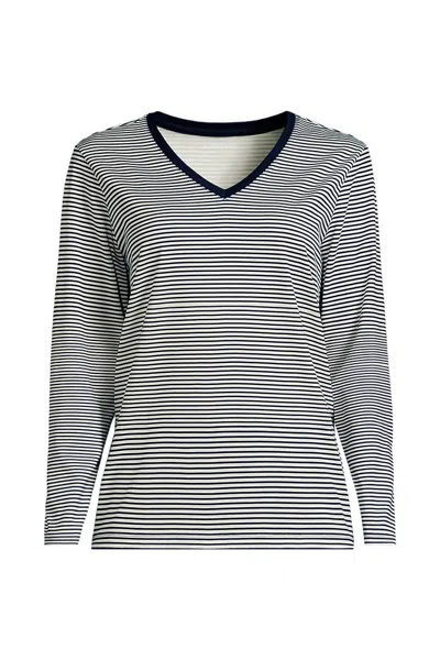 Lands' End Plus Size Supima Cotton Long Sleeve V-neck T-shirt In Multi