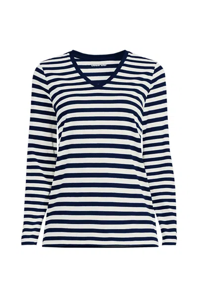 Lands' End Plus Size Supima Cotton Long Sleeve V-neck T-shirt In Multi