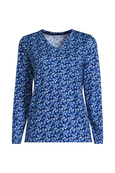 Lands' End Plus Size Supima Cotton Long Sleeve V-neck T-shirt In Blue